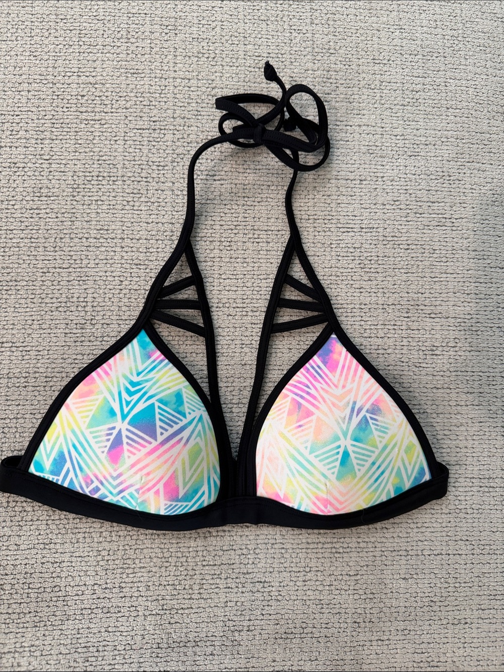 PINK Victoria's Secret Pastel Geometric Triangle Bikini Top with Black Trim